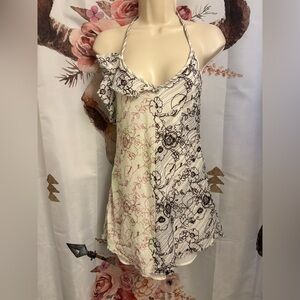 XS Floral Halter Dress in Black and Cream​